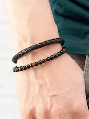Treat Republic Mens Personalised Tiger's Eye Print Bead and Leather Bracelet - Image 5 of 5