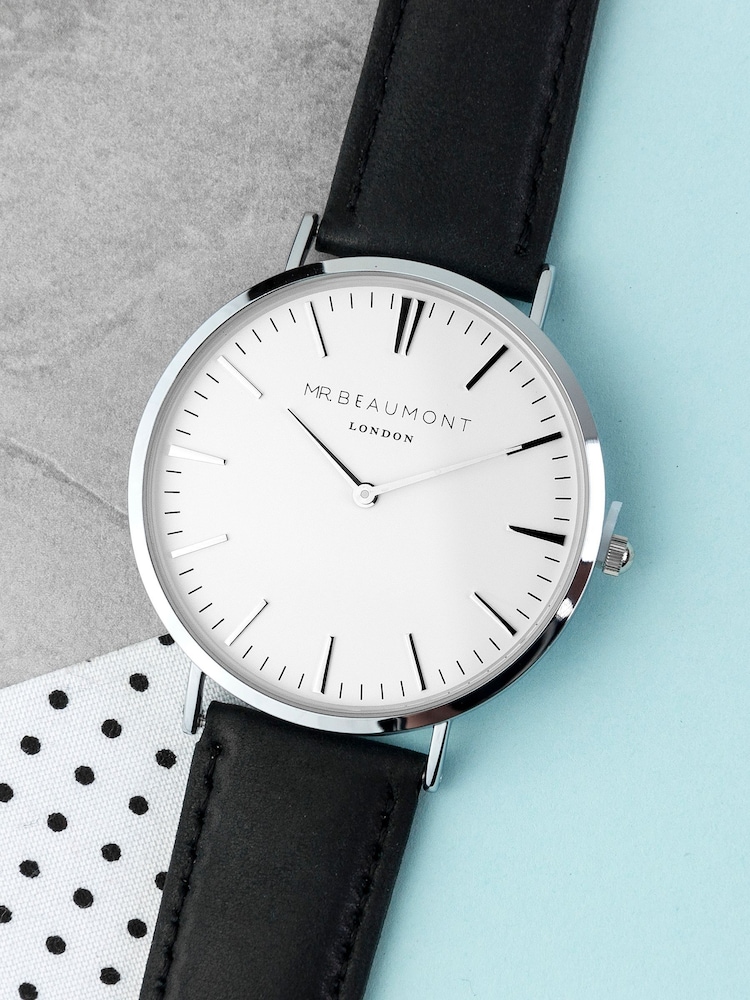 Treat Republic Mens Personalised Leather Watch with White Face - Image 1 of 5