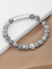 Treat Republic Mens Personalised Lion Print Jasper Stone Bracelet - Image 1 of 5