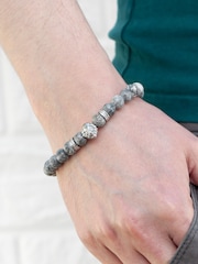 Treat Republic Mens Personalised Lion Print Jasper Stone Bracelet - Image 2 of 5