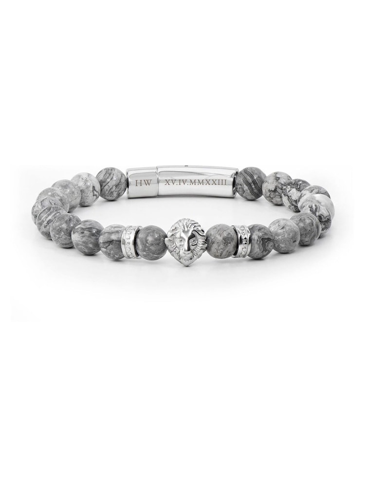 Treat Republic Mens Personalised Lion Print Jasper Stone Bracelet - Image 5 of 5