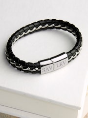 Treat Republic Mens Personalised Metal Detailed Leather Bracelet - Image 2 of 5