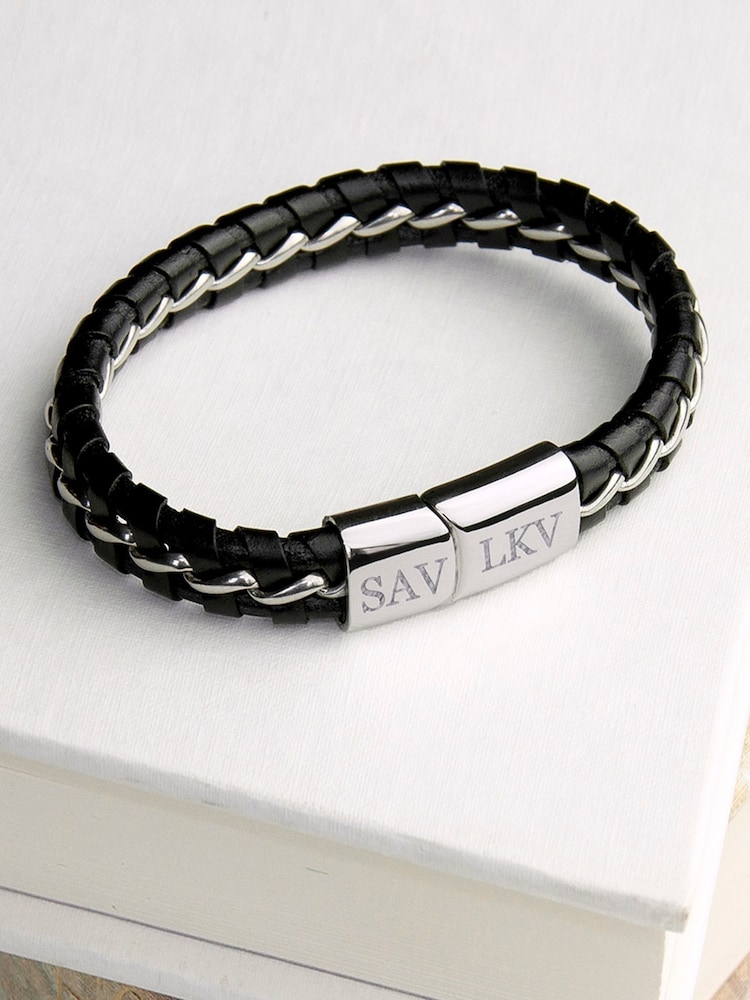 Treat Republic Mens Personalised Metal Detailed Leather Bracelet - Image 2 of 5