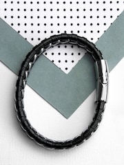 Treat Republic Mens Personalised Metal Detailed Leather Bracelet - Image 3 of 5
