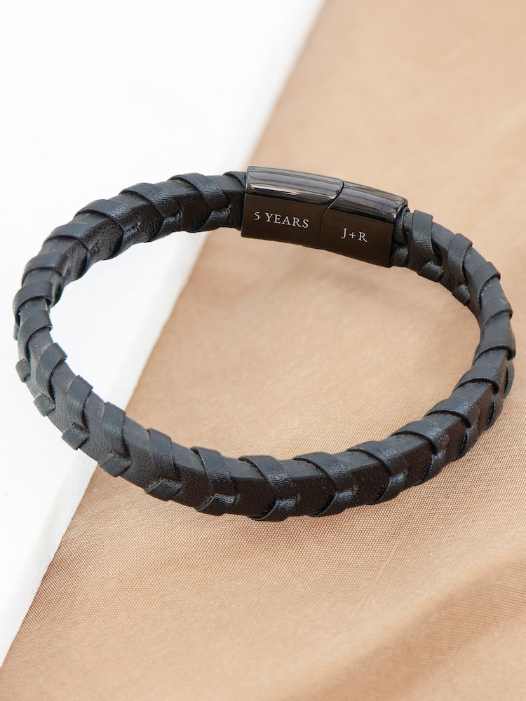 Treat Republic Mens Personalised Leather Chevron Black Bracelet - Image 1 of 5