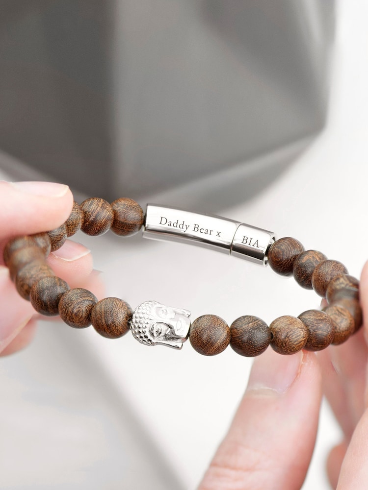 Treat Republic Mens Personalised Wooden Buddha Bracelet - Image 2 of 5