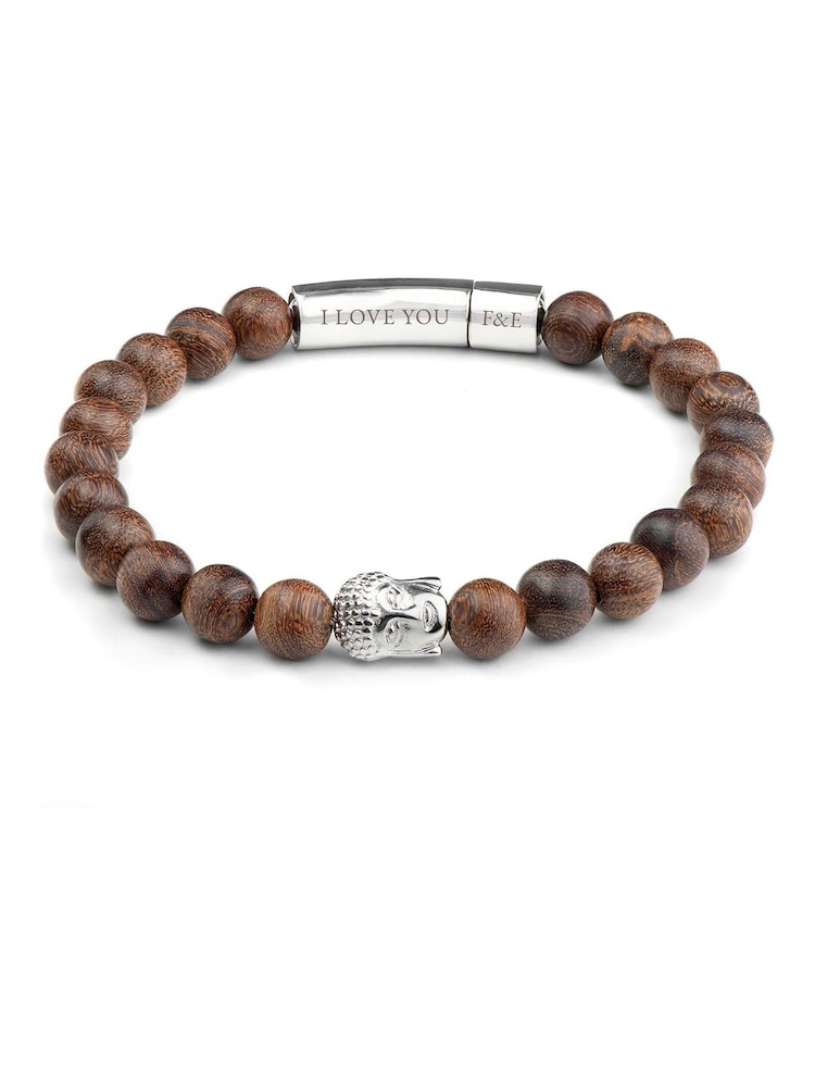 Treat Republic Mens Personalised Wooden Buddha Bracelet - Image 5 of 5
