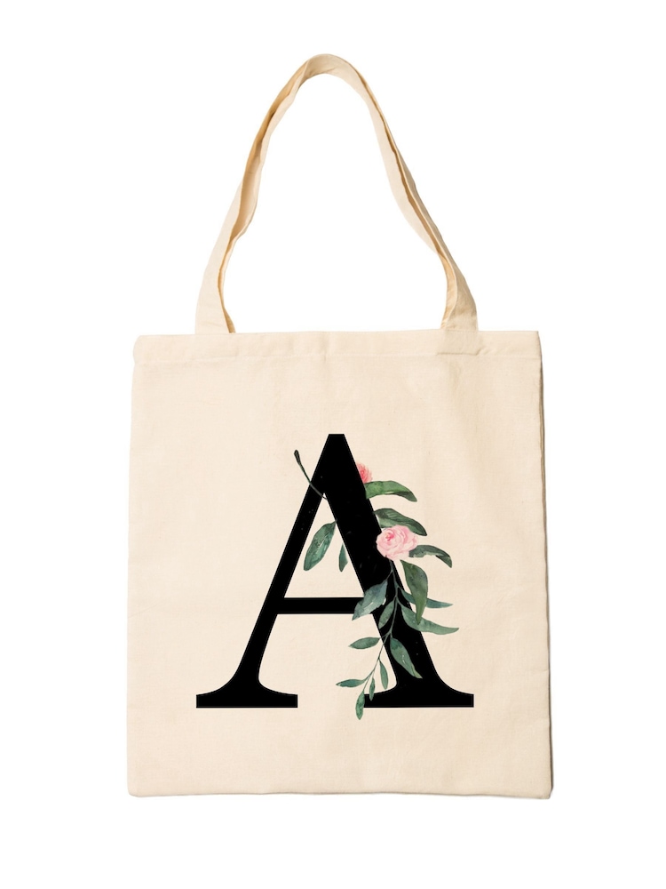 Treat Republic Personalised Floral Print Initial 100% Linen Tote Bag - Image 2 of 3