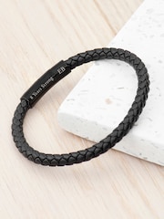 Treat Republic Mens Personalised Woven Leather Black Bracelet - Image 1 of 5