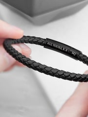 Treat Republic Mens Personalised Woven Leather Black Bracelet - Image 2 of 5