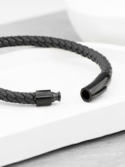 Treat Republic Mens Personalised Woven Leather Black Bracelet - Image 4 of 5