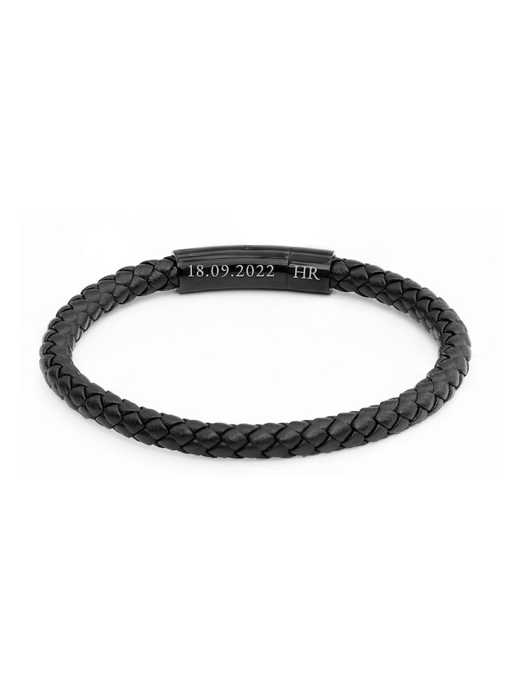 Treat Republic Mens Personalised Woven Leather Black Bracelet - Image 5 of 5