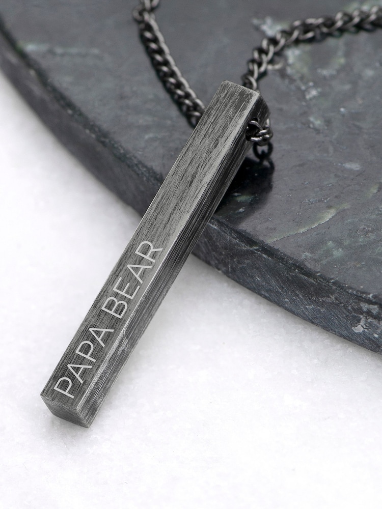 Treat Republic Mens Personalised Brushed Gunmetal Solid Bar Black Necklace - Image 2 of 4