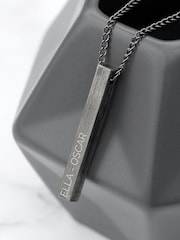 Treat Republic Mens Personalised Brushed Gunmetal Solid Bar Black Necklace - Image 3 of 4