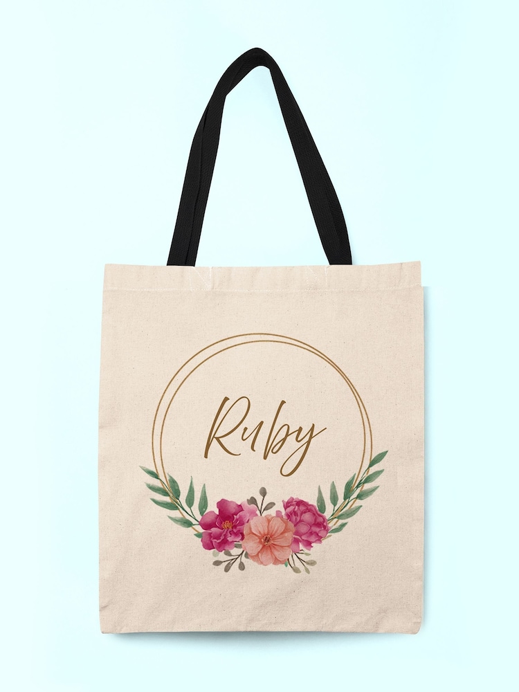 Treat Republic Personalised Floral Print Wreath Tote Bag - Image 1 of 2