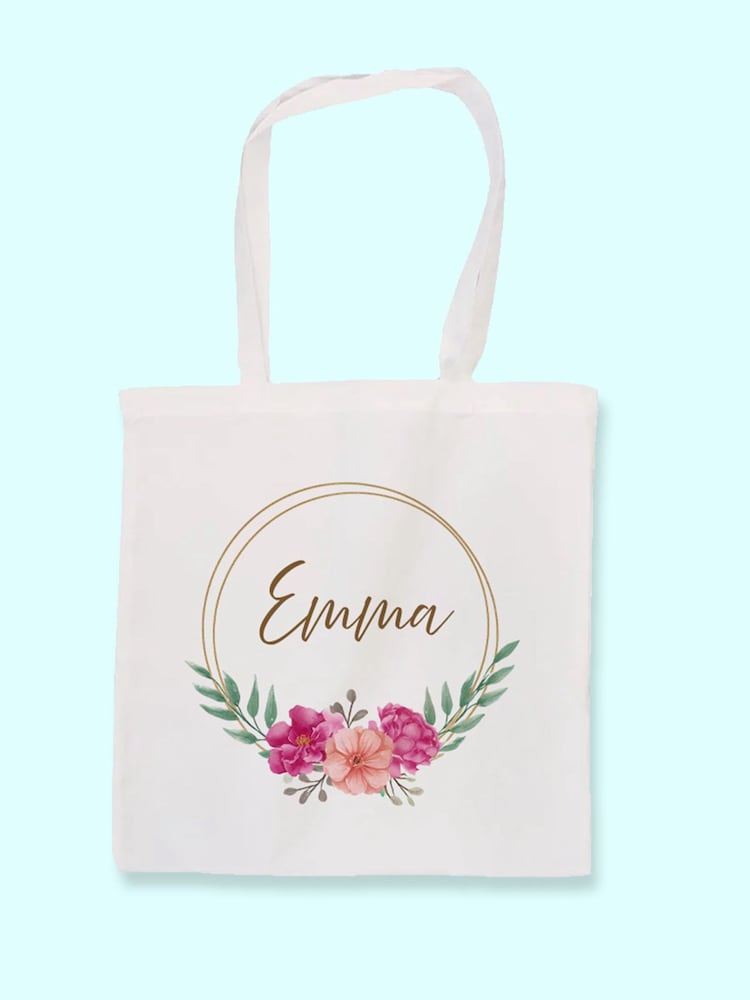 Treat Republic Personalised Floral Wreath Tote White Bag - Image 1 of 2