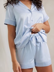 Chelsea Peers Blue Satin Lace Trim Short Pyjama Set - Image 5 of 5
