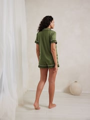 Verde - Pijama corto de satén con ribete de encaje de Chelsea Peers - Imagen 4 de 5