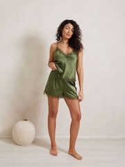 Verde - Pijama corto de tirantes con ribete de encaje y satén de Chelsea Peers - Imagen 1 de 5