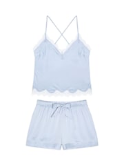 Chelsea Peers Blue Satin Lace Trim Cami Short Pyjama Set - Image 1 of 2
