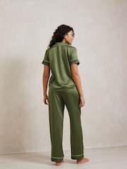 Chelsea Peers Green Satin Lace Trim Short Sleeve Long Pyjama Set - Image 2 of 5