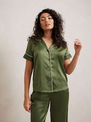 Chelsea Peers Green Satin Lace Trim Short Sleeve Long Pyjama Set - Image 4 of 5