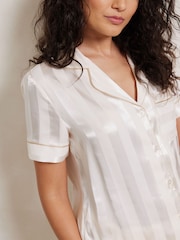 Chelsea Peers White Satin Jacquard Stripe Long Pyjama Set - Image 4 of 5