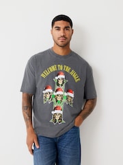 Charcoal Grey Wash Guns N Roses Christmas Graphic Print T-Shirt - Image 1 of 7
