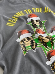Charcoal Grey Wash Guns N Roses Christmas Graphic Print T-Shirt - Image 7 of 7