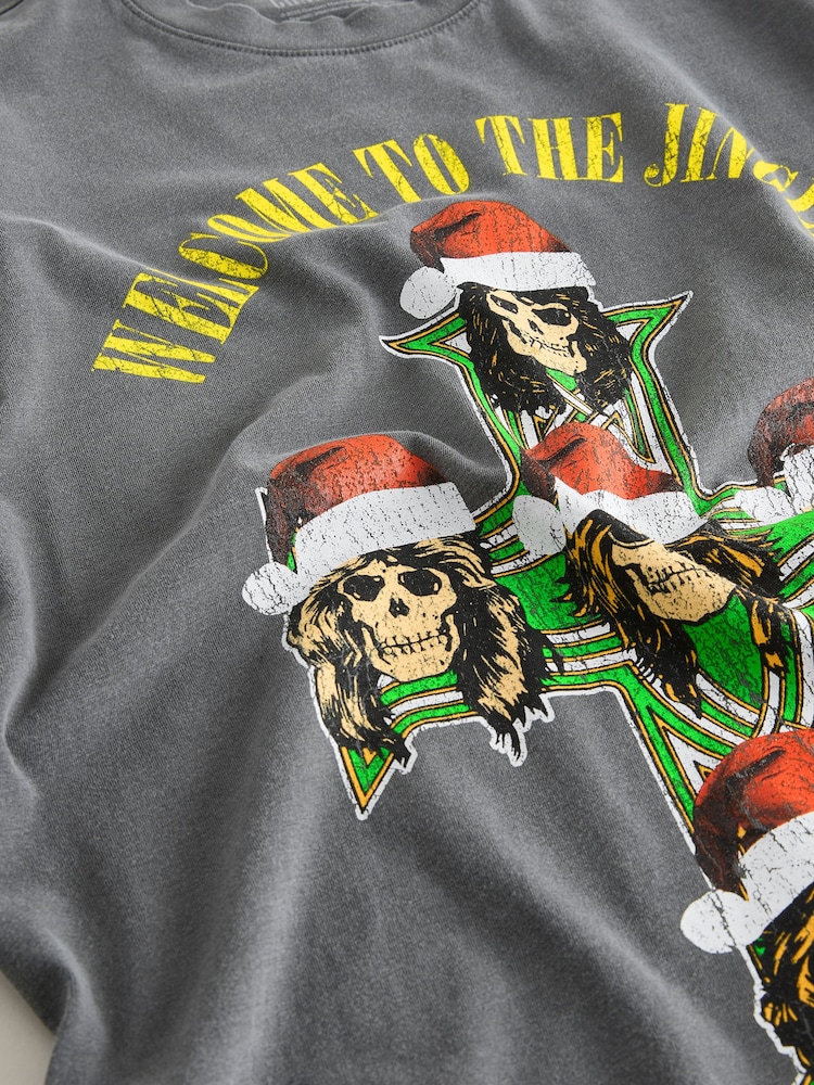 Charcoal Grey Wash Guns N Roses Relaxed Fit Christmas Graphic Print T-Shirt - Image 7 of 7 Charcoal Grey Wash Guns N Roses Relaxed Fit Christmas Graphic Print T-Shirt - Image 7 of 7