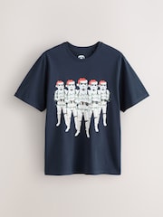 Navy Stormtrooper Regular Fit Christmas Graphic Print T-Shirt - Image 1 of 4