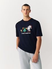 Navy Snoopy Regular Fit Christmas Graphic Print T-Shirt - Image 1 of 7