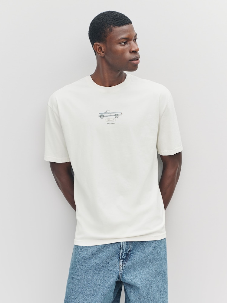 Ecru White Ford Bronco Licence Graphic 100% Cotton T-Shirt - Image 2 of 10 Ecru White Ford Bronco Licence Graphic 100% Cotton T-Shirt - Image 2 of 10
