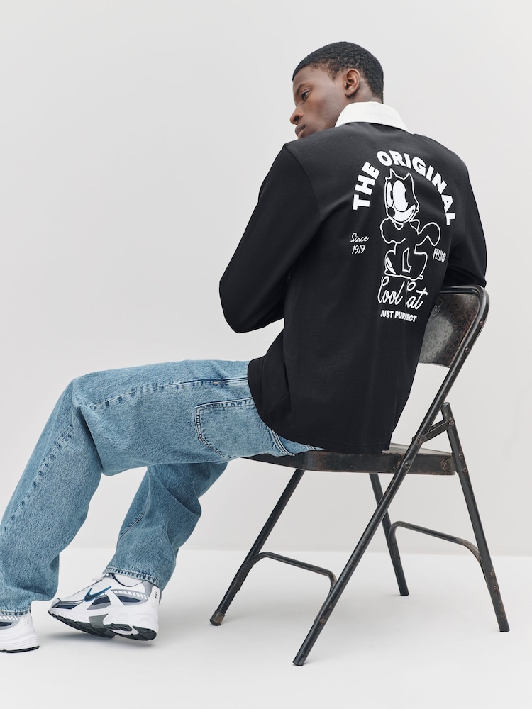 Black Felix the Cat Relaxed Fit Christmas Graphic Print T-Shirt - Image 1 of 10