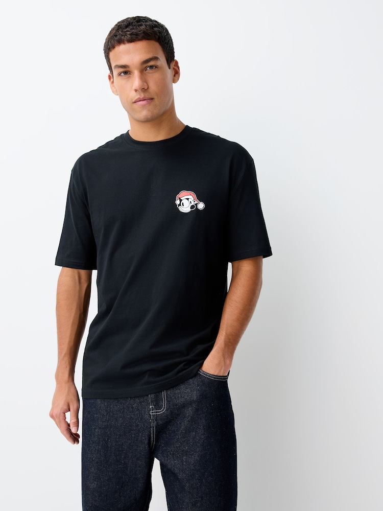 Black Felix the Cat Relaxed Fit Christmas Graphic Print T-Shirt - Image 2 of 10 Black Felix the Cat Relaxed Fit Christmas Graphic Print T-Shirt - Image 2 of 10