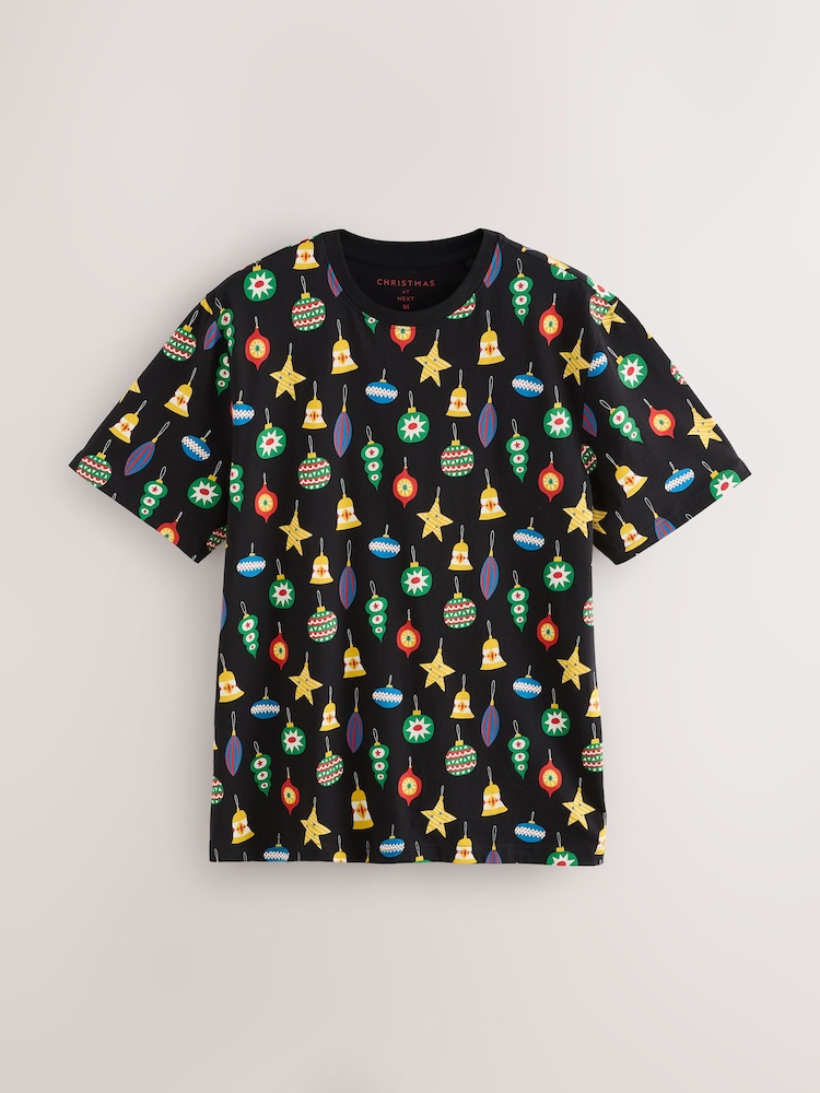 Black Baubles Regular Fit Christmas T-Shirt - Image 1 of 3 Black Baubles Regular Fit Christmas T-Shirt - Image 1 of 3