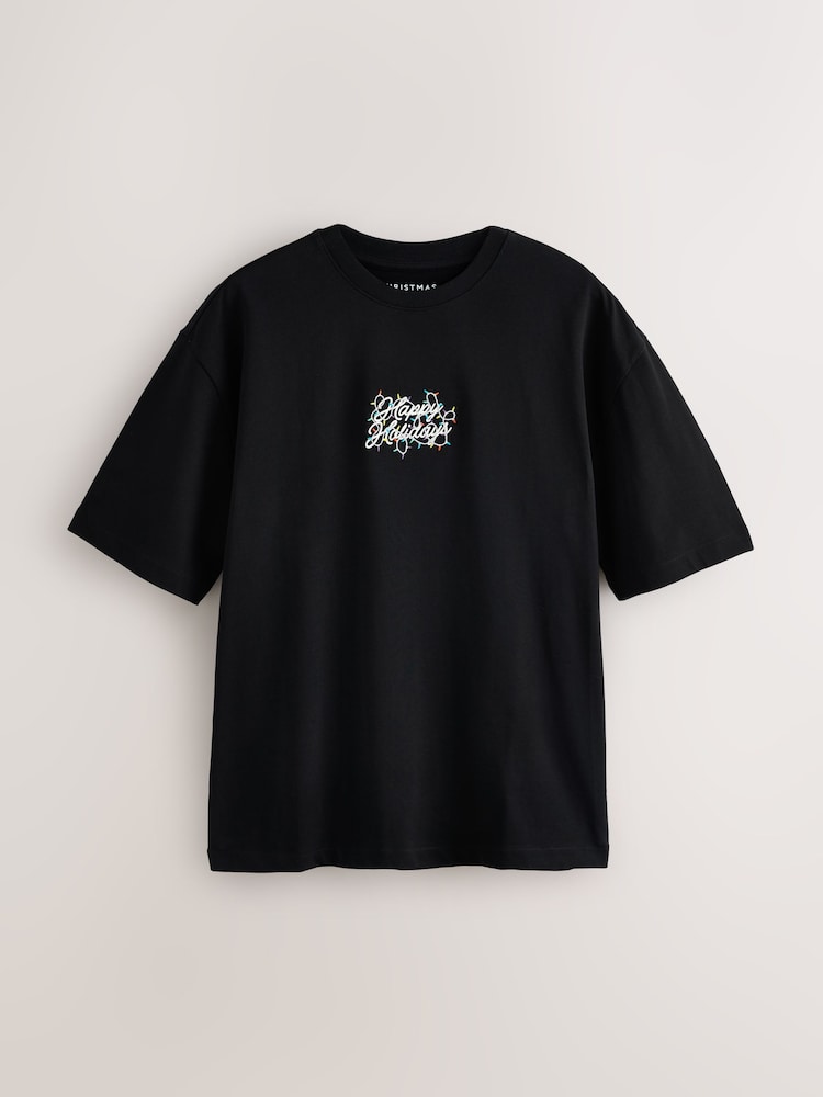 Black Text Relaxed Fit Christmas T-Shirt - Image 1 of 3