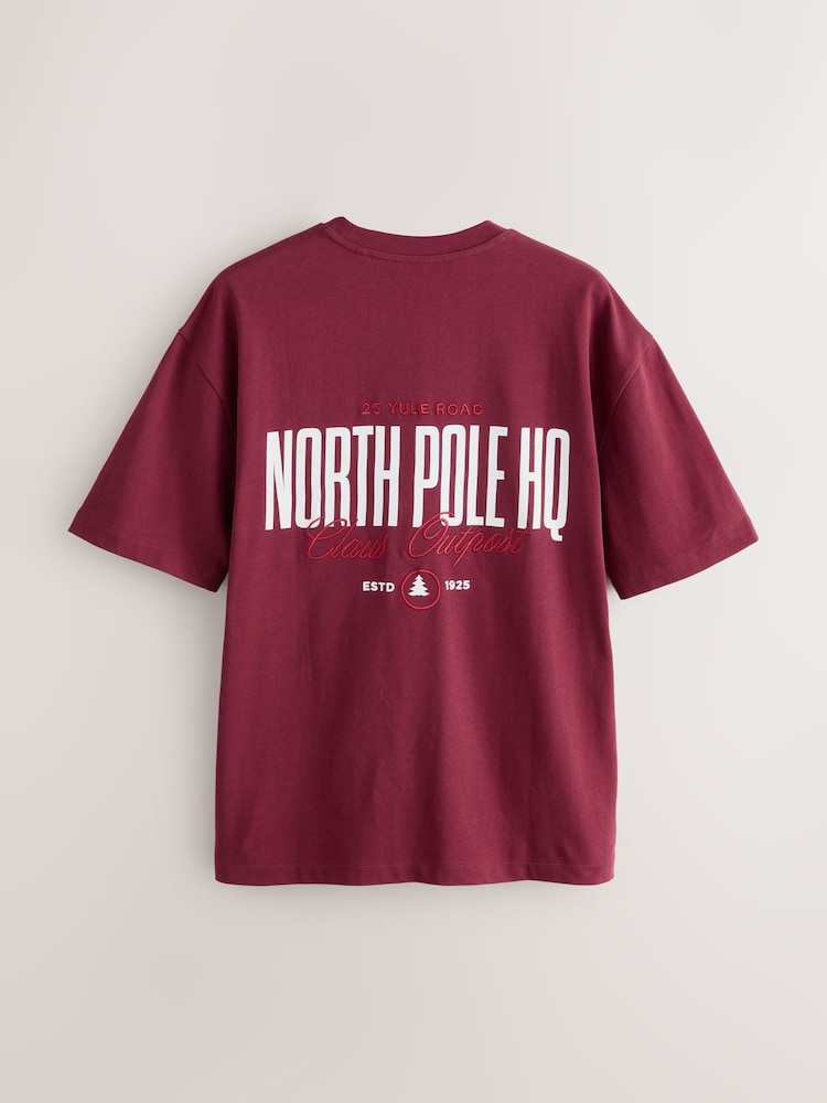 Texto Vermelho Borgonha - Ajuste descontraído - Camiseta de Natal - Imagem 1 de 4