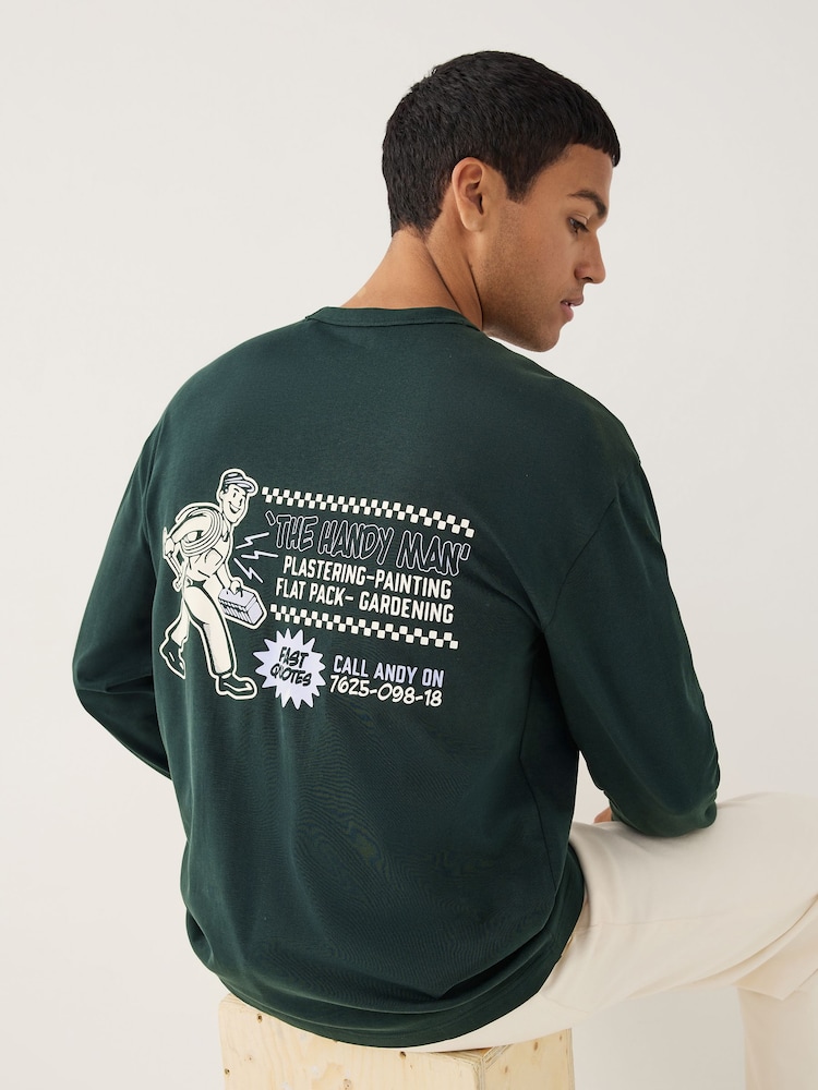 Green Relaxed Fit Long Sleeve Graphic T-Shirt - Image 1 of 9