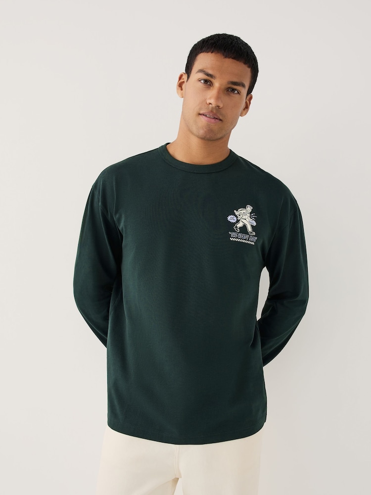 Green Relaxed Fit Long Sleeve Graphic T-Shirt - Image 2 of 9