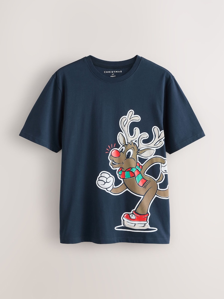 Navy Blue Reindeer Regular Fit Christmas T-Shirt - Image 1 of 4