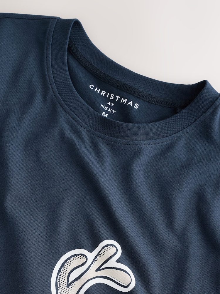Navy Blue Reindeer Regular Fit Christmas T-Shirt - Image 2 of 4