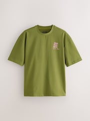 Green/Pink Relaxed Fit Graphic Print Heavy Weight T-Shirt - Image 1 of 4