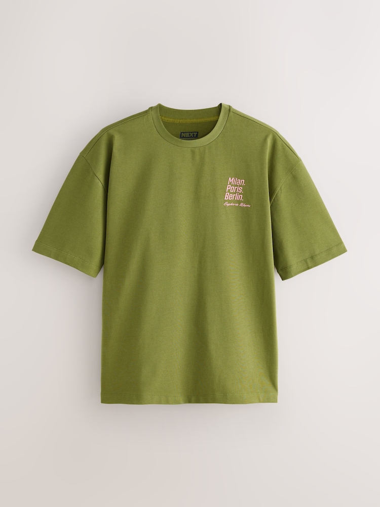 Green/Pink Relaxed Fit Graphic Print Heavy Weight T-Shirt - Image 1 of 4