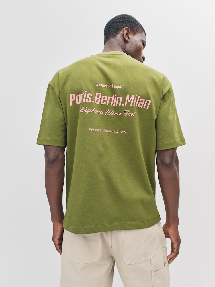 Green/Pink Relaxed Fit Graphic Print Heavy Weight T-Shirt - Image 1 of 4 Green/Pink Relaxed Fit Graphic Print Heavy Weight T-Shirt - Image 1 of 4