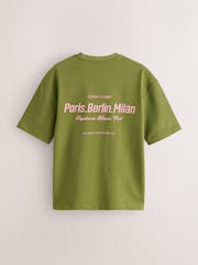 Green/Pink Relaxed Fit Graphic Print Heavy Weight T-Shirt - Image 2 of 4