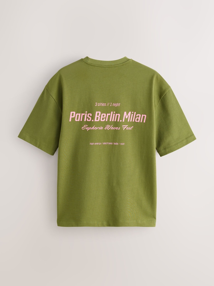 Green/Pink Relaxed Fit Graphic Print Heavy Weight T-Shirt - Image 2 of 4