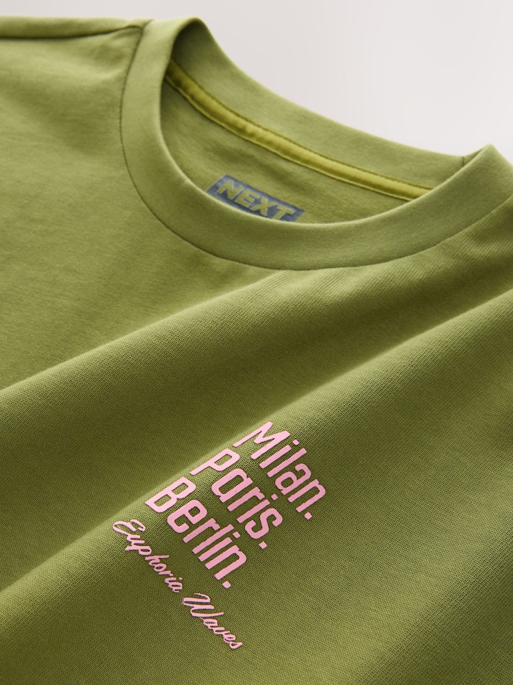 Green/Pink Relaxed Fit Graphic Print Heavy Weight T-Shirt - Image 4 of 4