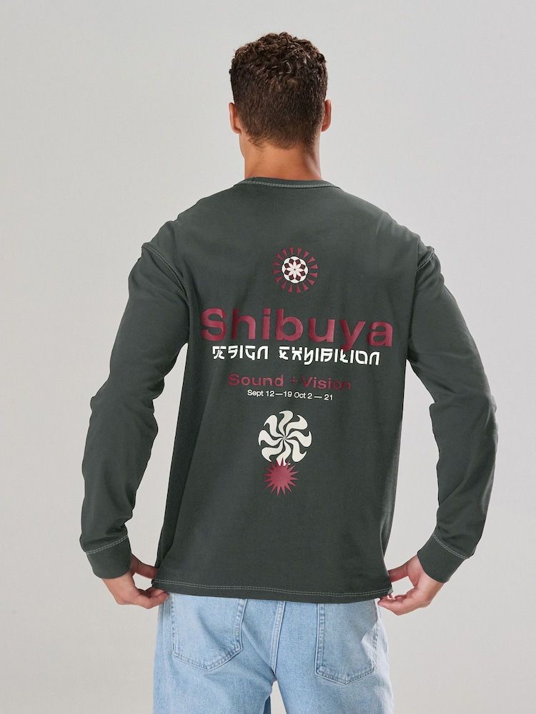 Black Relaxed Fit Long Sleeve Graphic T-Shirt - Image 1 of 5