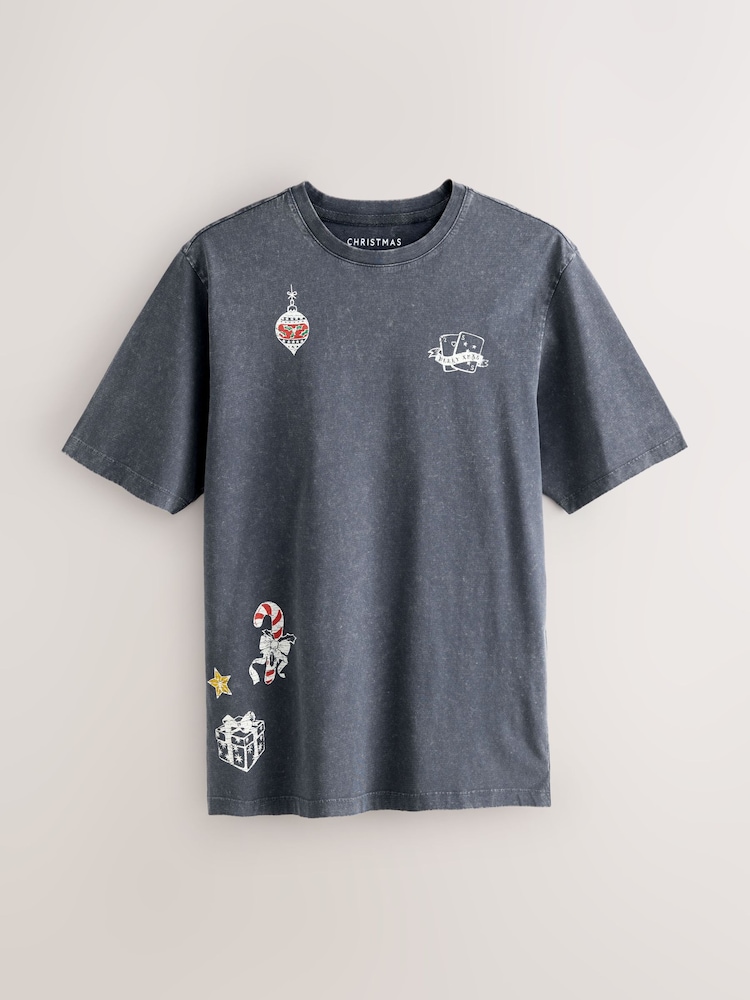 Charcoal Grey Regular Fit Christmas T-Shirt - Image 1 of 5 Charcoal Grey Regular Fit Christmas T-Shirt - Image 1 of 5